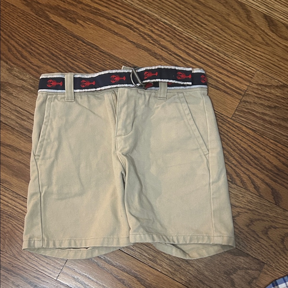 Janie and Jack Tan Shorts with Navy and Red Removable Belt